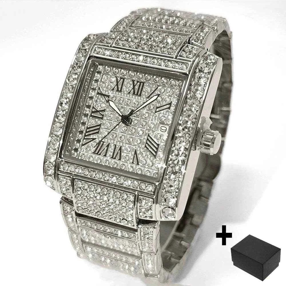 Qoraheyhub Luxury Gold Iced Out Watch for Men Stylish