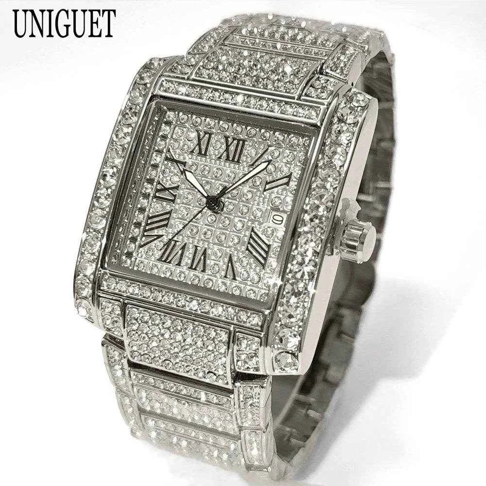 Qoraheyhub Luxury Gold Iced Out Watch for Men Stylish