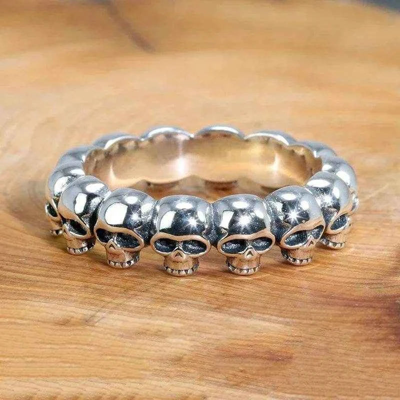 Jewelrieshub Unique Gothic Punk Rings Silver Skull Band