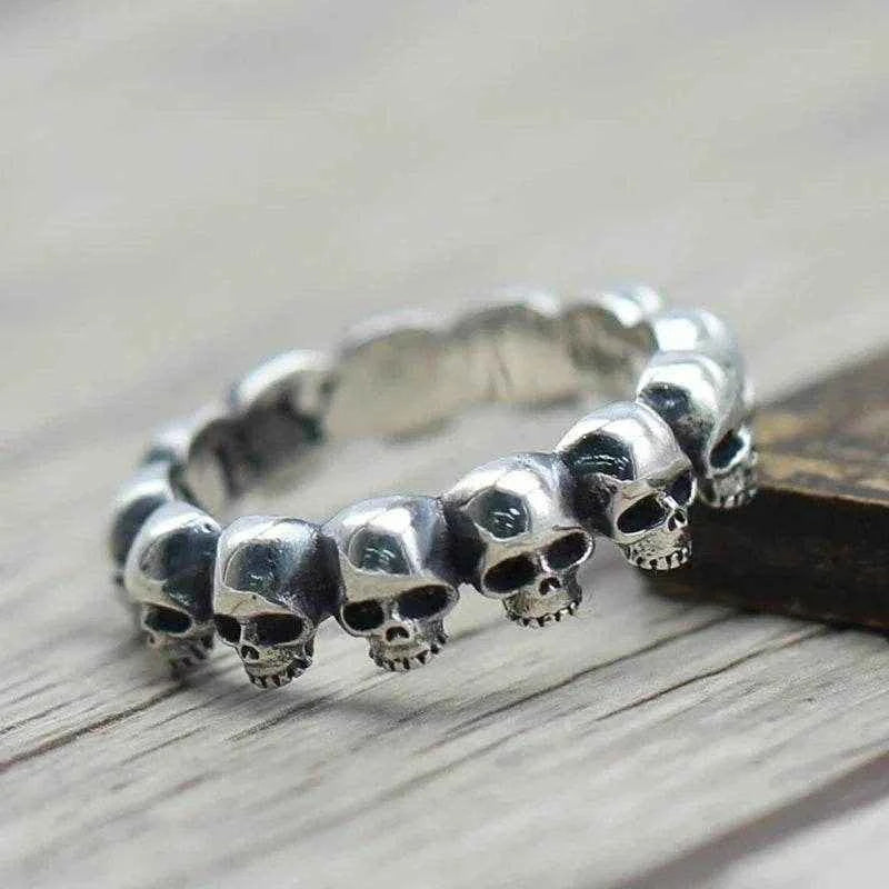 Jewelrieshub Unique Gothic Punk Rings Silver Skull Band