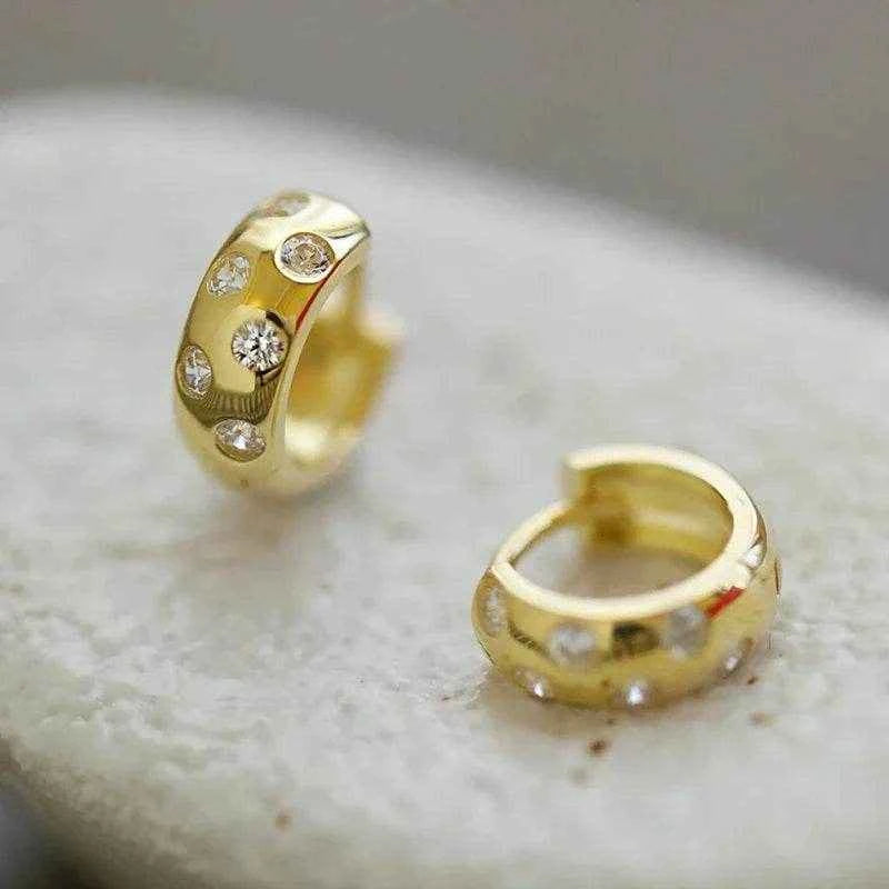 Jewelrieshub Dainty Gold Circle Earrings with Crystals