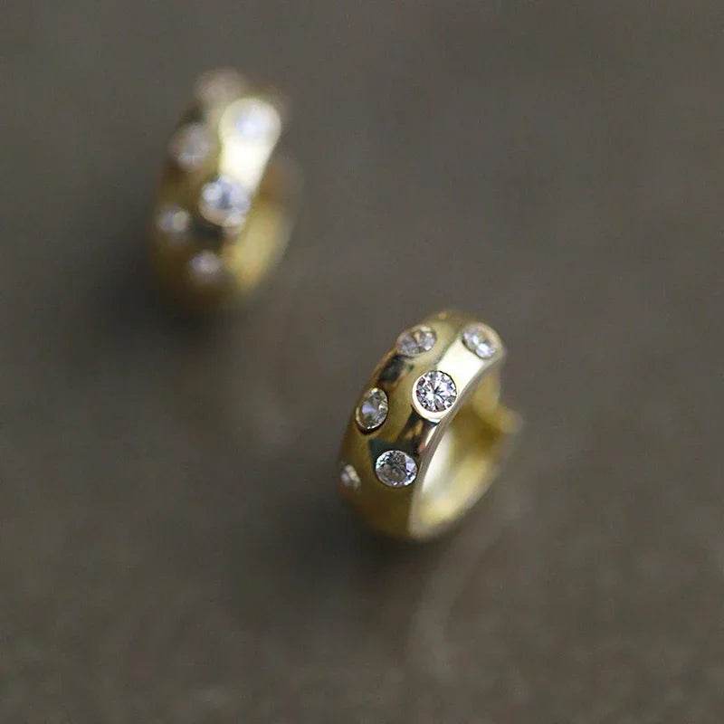 Jewelrieshub dainty gold circle earrings with embedded sparkling clear stones for elegant style