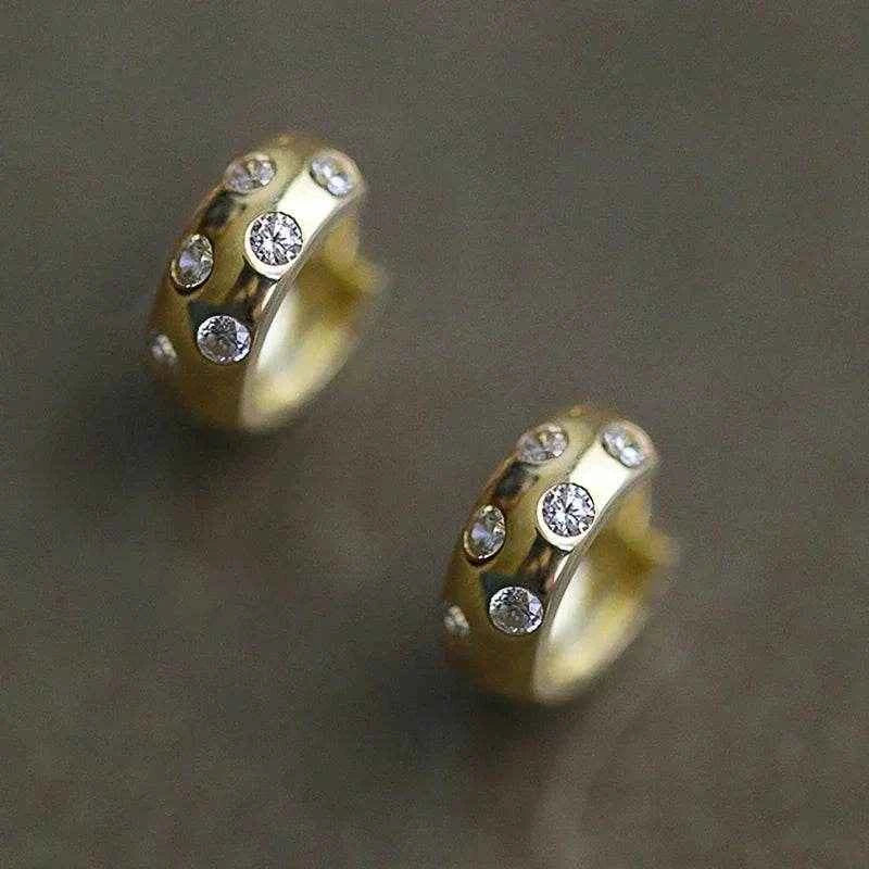 Jewelrieshub Dainty Gold Circle Earrings with Crystals