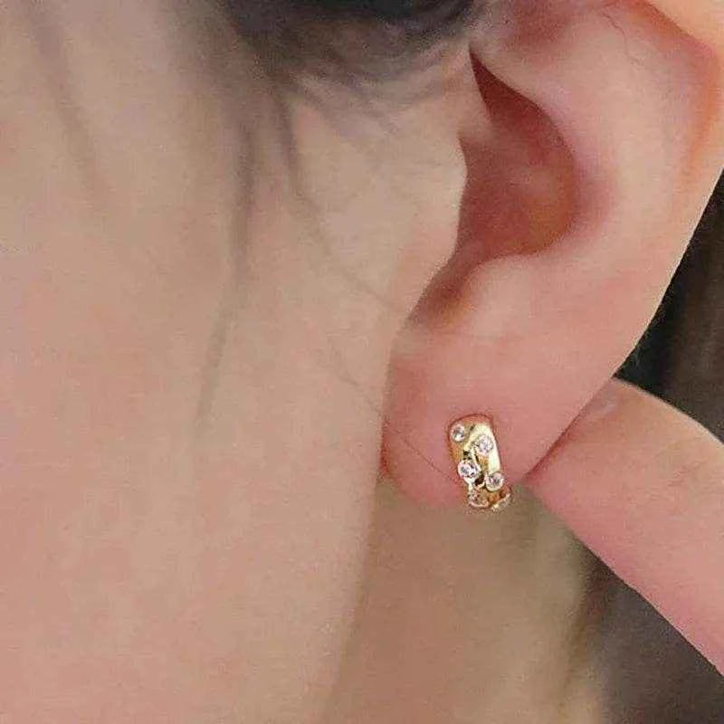 Jewelrieshub Dainty Gold Circle Earrings with Crystals