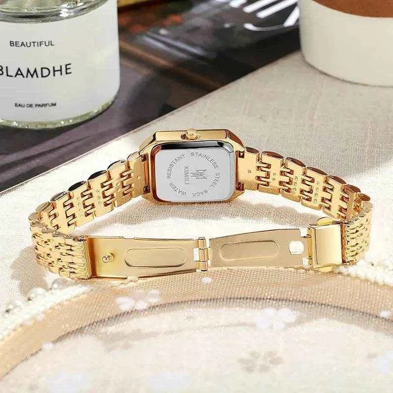 Qoraheyhub Luxury Quartz Wristwatch for Women – Elegant Gold Tone