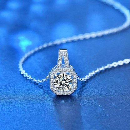 [Sterling Silvery Moissanite Necklace] 1 Carat/2 Carat Princess Square Moissanite Pendant Necklace, 925 Sterling Silvery - Suitable For Daily Holiday Party Date Vacation Wear, Birthday Anniversary Valentine's Day Carnival Eas