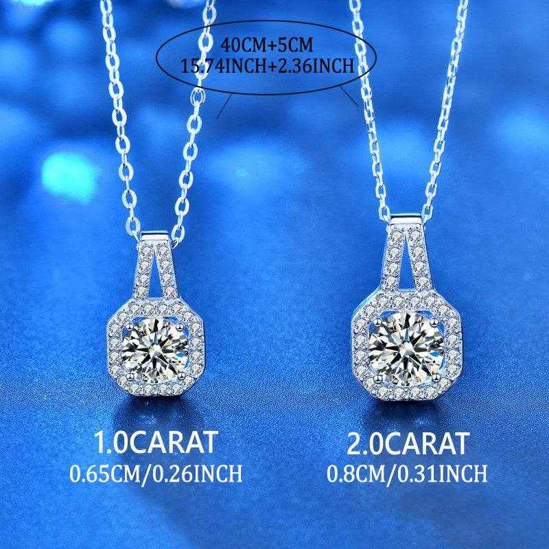 [Sterling Silvery Moissanite Necklace] 1 Carat/2 Carat Princess Square Moissanite Pendant Necklace, 925 Sterling Silvery - Suitable For Daily Holiday Party Date Vacation Wear, Birthday Anniversary Valentine's Day Carnival Eas