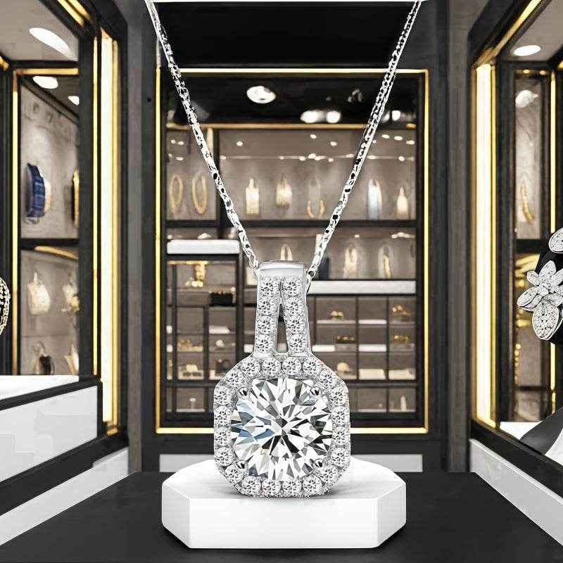 [Sterling Silvery Moissanite Necklace] 1 Carat/2 Carat Princess Square Moissanite Pendant Necklace, 925 Sterling Silvery - Suitable For Daily Holiday Party Date Vacation Wear, Birthday Anniversary Valentine's Day Carnival Eas