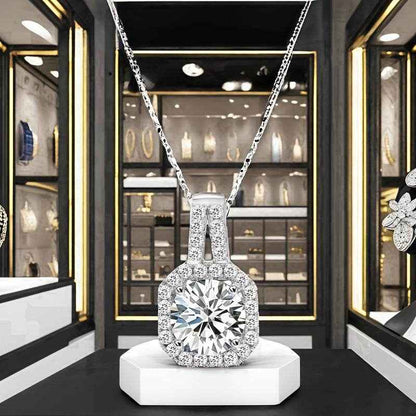 [Sterling Silvery Moissanite Necklace] 1 Carat/2 Carat Princess Square Moissanite Pendant Necklace, 925 Sterling Silvery - Suitable For Daily Holiday Party Date Vacation Wear, Birthday Anniversary Valentine's Day Carnival Eas