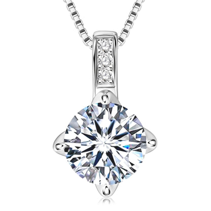 Elegant 1.0/2.0/3.0 Carat D Color Round Moissanite Pendant Necklace, 925 Sterling Silver with 14K Golden Plating, Adjustable Box Chain, April Birthstone, Synthetic Stone, Luxury Daily & Gift Jewelry, 0.8g Jewelrieshub 1.0 ct / Silvery 2.0 ct / Silvery 3.0 ct / Silvery 1.0 ct / Silvery-2.0 ct / Silvery-3.0 ct / Silvery-1.0 ct / Golden-2.0 ct / Golden-3.0 ct / Golden-