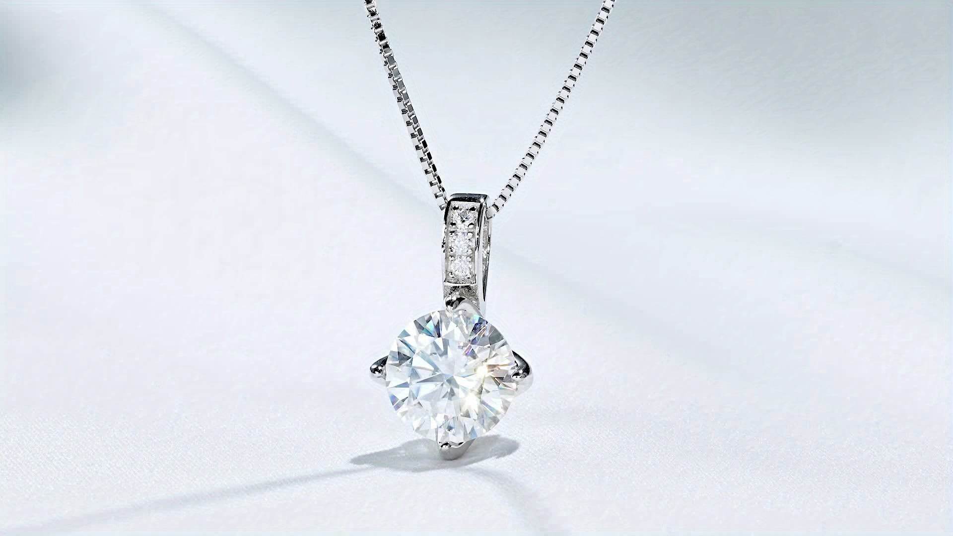 Elegant 1.0/2.0/3.0 Carat D Color Round Moissanite Pendant Necklace, 925 Sterling Silver with 14K Golden Plating, Adjustable Box Chain, April Birthstone, Synthetic Stone, Luxury Daily & Gift Jewelry, 0.8g Jewelrieshub 1.0 ct / Silvery 2.0 ct / Silvery 3.0 ct / Silvery 1.0 ct / Silvery-2.0 ct / Silvery-3.0 ct / Silvery-1.0 ct / Golden-2.0 ct / Golden-3.0 ct / Golden-