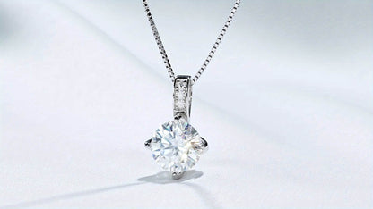 Elegant 1.0/2.0/3.0 Carat D Color Round Moissanite Pendant Necklace, 925 Sterling Silver with 14K Golden Plating, Adjustable Box Chain, April Birthstone, Synthetic Stone, Luxury Daily & Gift Jewelry, 0.8g Jewelrieshub 1.0 ct / Silvery 2.0 ct / Silvery 3.0 ct / Silvery 1.0 ct / Silvery-2.0 ct / Silvery-3.0 ct / Silvery-1.0 ct / Golden-2.0 ct / Golden-3.0 ct / Golden-