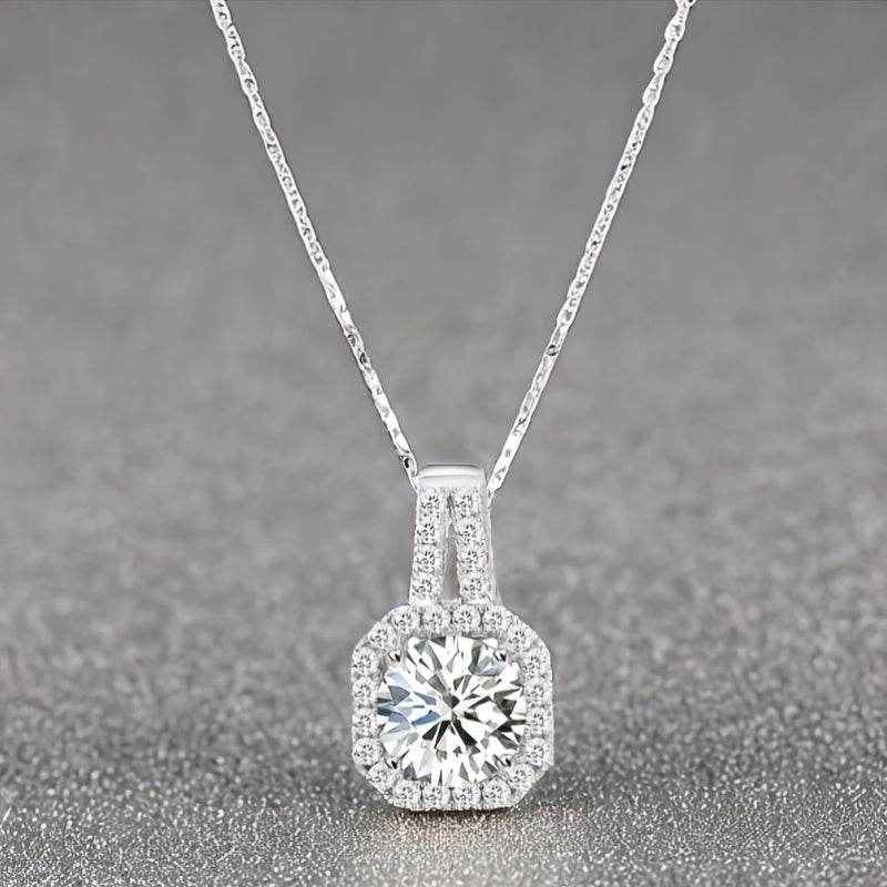 [Sterling Silvery Moissanite Necklace] 1 Carat/2 Carat Princess Square Moissanite Pendant Necklace, 925 Sterling Silvery - Suitable For Daily Holiday Party Date Vacation Wear, Birthday Anniversary Valentine's Day Carnival Eas