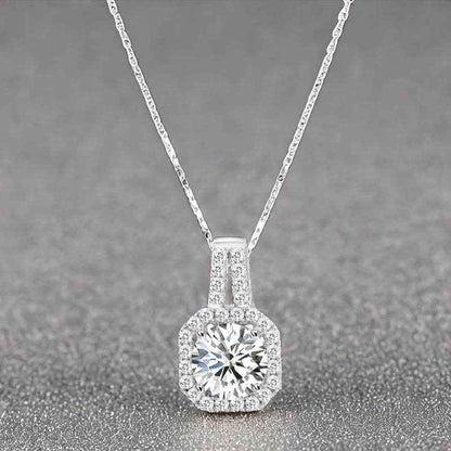 [Sterling Silvery Moissanite Necklace] 1 Carat/2 Carat Princess Square Moissanite Pendant Necklace, 925 Sterling Silvery - Suitable For Daily Holiday Party Date Vacation Wear, Birthday Anniversary Valentine's Day Carnival Eas