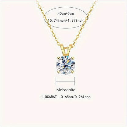 1-2CT Moissanite Luxury Pendant Necklace, 925 Sterling Silver Classic 4 Claw for Women, Wedding Engagement Gift Jewelrieshub 2.0 CARAT 2.0CARAT Golden 3.0CARAT Golden 2.0 CARAT-2.0CARAT Golden-3.0CARAT Golden-1.0CARAT Golden-