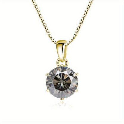 1 Carat Moissanite Pendant Necklace, 6.5mm, 925 Sterling Silver, 14K Golden Plated, Elegant Fashion Jewelry for Women, Ideal for Daily Wear and Gift Giving, Mother's Day, Valentine's, Engagement, Wedding, Anniversary, Birthda Jewelrieshub 100 Faced Cut / 1.0CT-6.5mm Rainbow / 1.0CT-6.5mm Rainbow Color / 1.0CT-6.5mm 100 Faced Cut / 1.0CT-6.5mm-Rainbow / 1.0CT-6.5mm-Rainbow Color / 1.0CT-6.5mm-Golden Yellow / 1.0CT-6.5mm-Gray / 1.0CT-6.5mm-