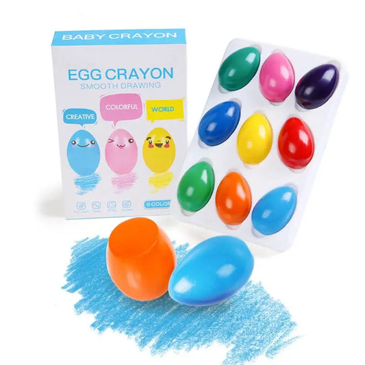 9 Color Solid Egg Shape Crayons Non Toxic Washable Painting Drawing Wax for Kids - Qoraheyhub