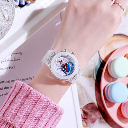 Disney Girls Kids Watches Children Watch Frozen Princess Aisha Sophia Luminous Student Colorful LED Light Women Lady Clock - Qoraheyhub