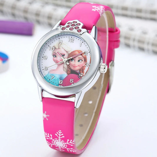 Elsa Watch Girls Elsa Princess Kids Watches Leather Strap Cute Children's Cartoon Wristwatches Gifts for Kids Girl Frozen Clock - Qoraheyhub