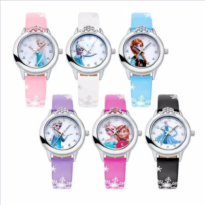 Elsa Watch Girls Elsa Princess Kids Watches Leather Strap Cute Children's Cartoon Wristwatches Gifts for Kids Girl Frozen Clock - Qoraheyhub