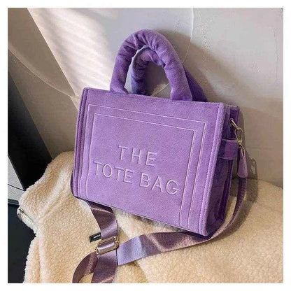 2025 Women's Khaki Velour Tote Bag Original Letter Print Medium Ladies Brand Shopper Handbag Female Square Medium Shoulder Bags