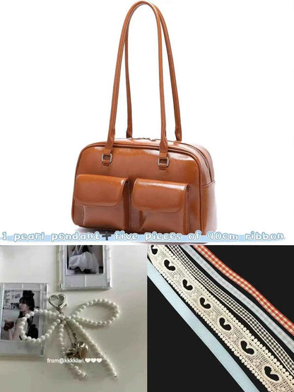 JIAERDI Retro White Bowling Bag Purse Women Hot Girls Leather Pocket Chic Casual Handbag Female Vintage Shoulder Bags Aesthetic