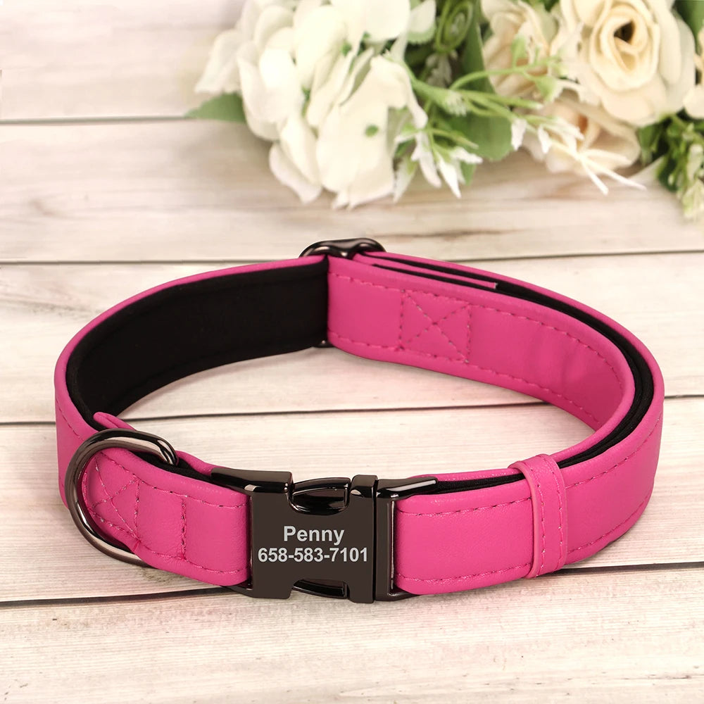 Personalized Dog Collar Custom Dog Name Buckle Collars Soft PU Leather Pet Collars Free Engraved Buckle For Small Medium Dogs