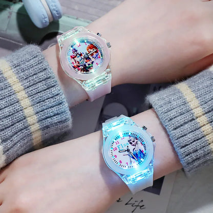 Disney Girls Kids Watches Children Watch Frozen Princess Aisha Sophia Luminous Student Colorful LED Light Women Lady Clock - Qoraheyhub
