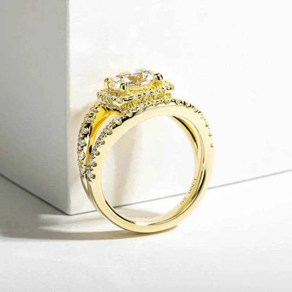 2 Carat D Color All Moissanite 925 Sterling Silver Woman Ring Yellow Color Engagement Wedding Fine Jewelry