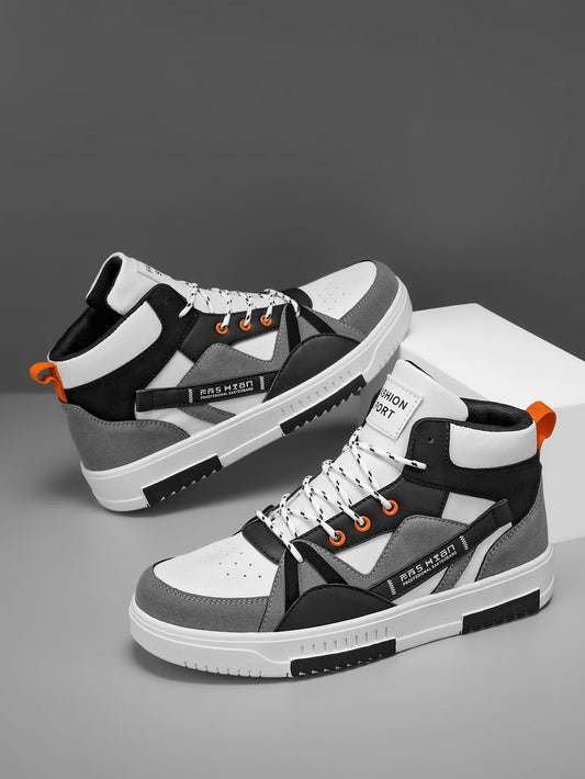 Men's Letter Pattern Contrasting Lace-Up Sports Fabric Dad Shoes Outdoor High-Top Sneakers