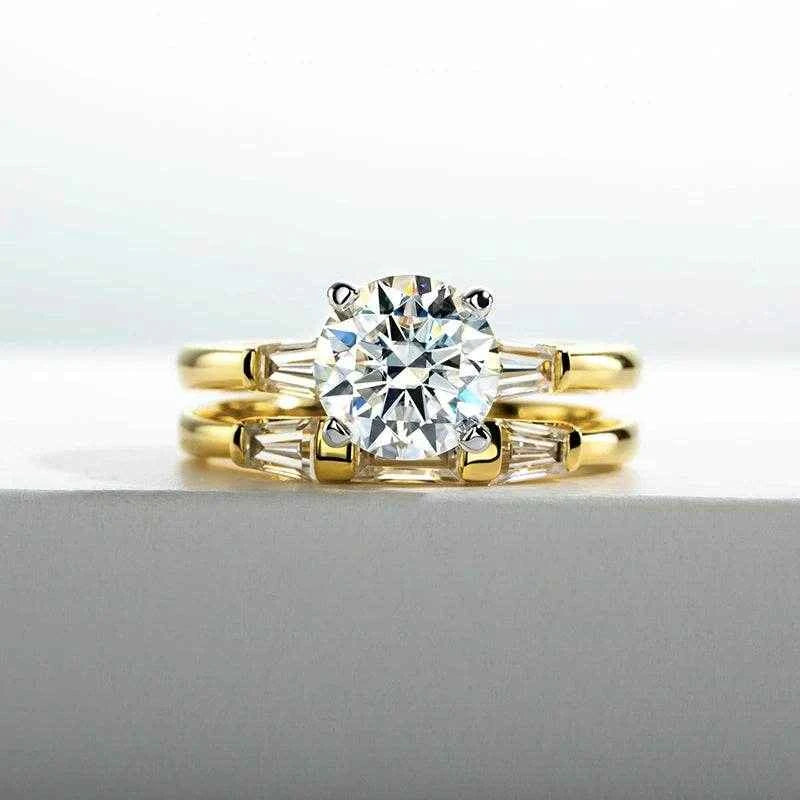 2 Carat All Moissanite Women 925 Sterling Silver Wedding Yellow Color Ring Sets Engagement  Jewelry