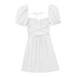 Women Fitted Dresses Square Neck Bubble Sleeve Shrink Pleated Chest Long Sleeve Long Dresses For Women Casual Vestidos Midi - Jewelrieshub - White / XL / CN - jewelrieshub.com - Jewelrieshub - White / XL / CN