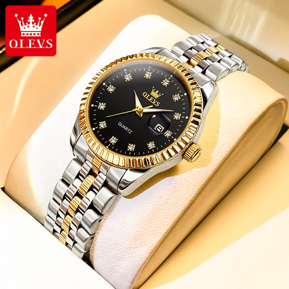 OLEVS 5526 Quartz Elegant Dress Wristwatch Luxury Stainless Steel Waterproof Watch For Women Date Display Original Woman Watches - Qoraheyhub