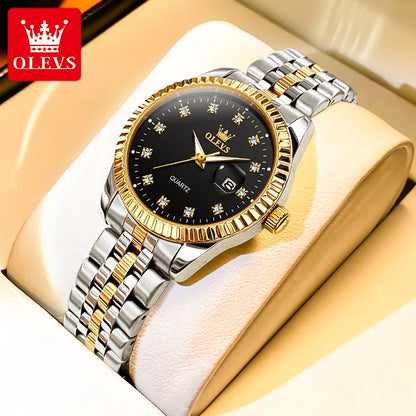 OLEVS 5526 Quartz Elegant Dress Wristwatch Luxury Stainless Steel Waterproof Watch For Women Date Display Original Woman Watches - Qoraheyhub