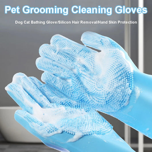 Pet Grooming Gloves Dog Cat Bathing Cleaning Glove Shampoo Scrubber Clean Soft Silicone Hair Removal Glove Hand Skin Protection - Qoraheyhub