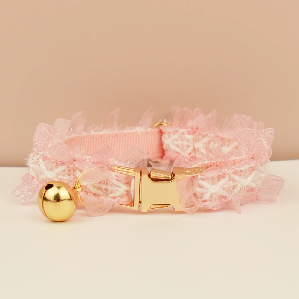 Lace Cat Collar Adjustable Safety Personalized pet collar Customized Name Soft With Bell Pet Collar for Cats and Small Dogs