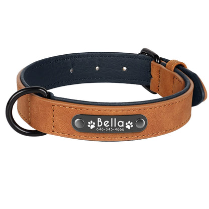 Free Custom Dog Collar Padded PU Leather Dogs Collars Engraved Pet ID Name Necklace Soft for Small Medium Large Dogs Pug Bulldog
