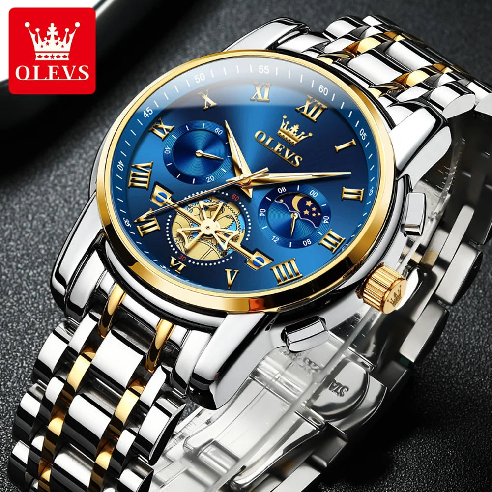 OLEVS Top Brand Men's Watches Classic Roman Scale Dial Luxury Wrist Watch for Men Original Quartz Waterproof Luminous Male Reloj - Qoraheyhub