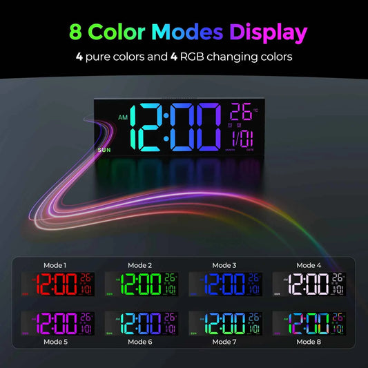Mpow 16" Large Digital Wall Clock with Remote Control,Alarm Clock for Bedroom,10 Brightness Dimmer, 8 Colors,Auto DST, ℃/℉,Timer