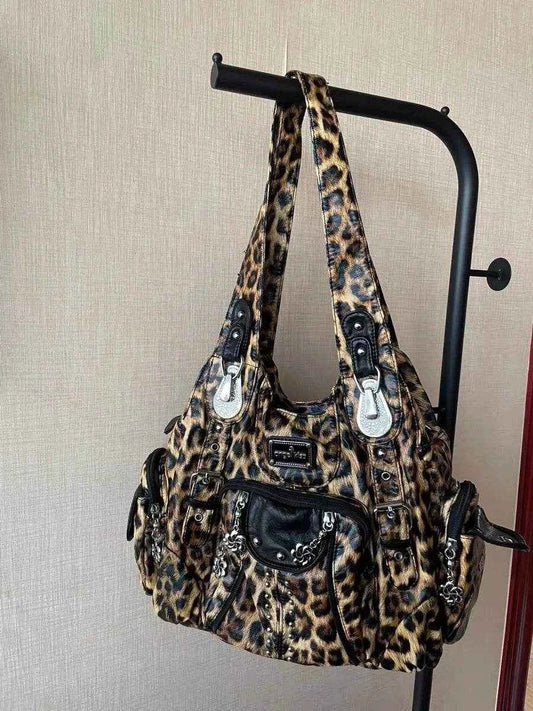 Angelkiss Women Fashion Handbags Large Shoulder Bags PU Leopard Handbag Satchel Big-capacity Shoulder Bag Phane Purse bolsa