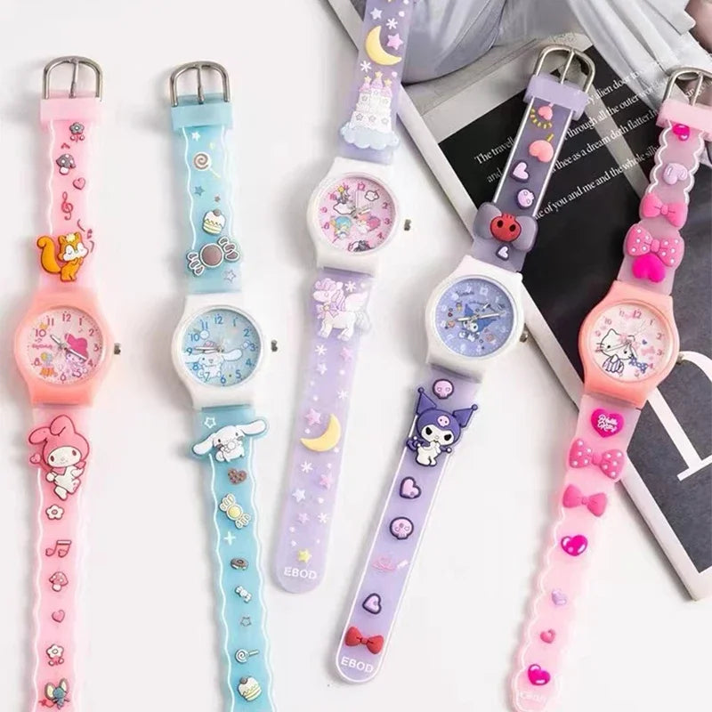 3D Pattern Children Wrist Watch Sanrio Hello Kitty Cinnamoroll Waterproof Watch Kuromi Cartoon Christmas Watchband Kids Gift - Qoraheyhub