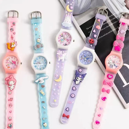 3D Pattern Children Wrist Watch Sanrio Hello Kitty Cinnamoroll Waterproof Watch Kuromi Cartoon Christmas Watchband Kids Gift - Qoraheyhub