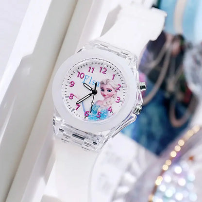 Disney Girls Kids Watches Children Watch Frozen Princess Aisha Sophia Luminous Student Colorful LED Light Women Lady Clock - Qoraheyhub