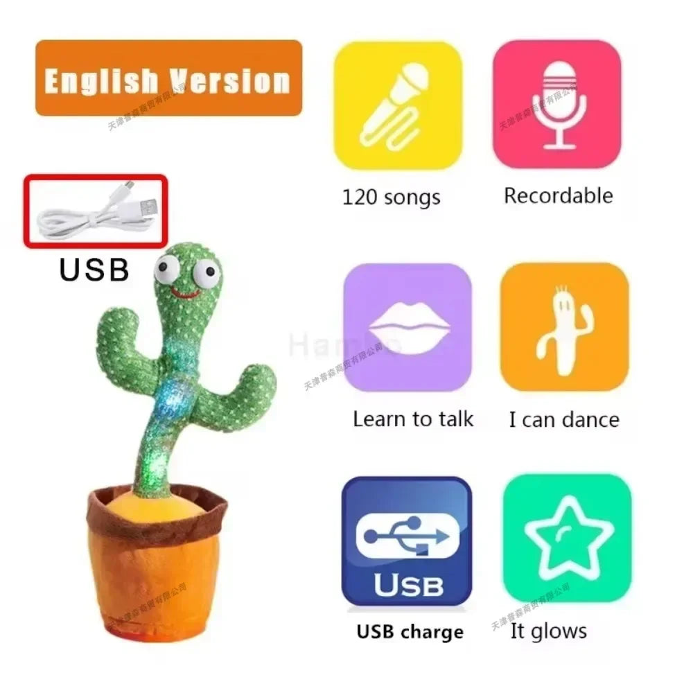 Smart Electronic Plush Toy for Baby Singing Dancing Talking and Sound Recording Cactus Toys for Kids Xmas Gifts for Children - Qoraheyhub
