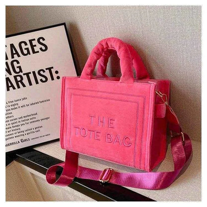 2025 Women's Khaki Velour Tote Bag Original Letter Print Medium Ladies Brand Shopper Handbag Female Square Medium Shoulder Bags