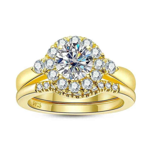 Engagement Gold Color Ring Set For Women 925 Sterling Silver 1 Carat All Moissanite Ring