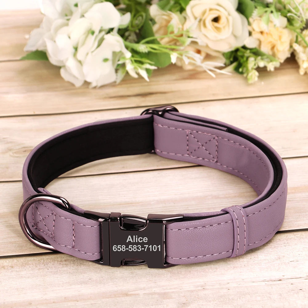 Personalized Dog Collar Custom Dog Name Buckle Collars Soft PU Leather Pet Collars Free Engraved Buckle For Small Medium Dogs