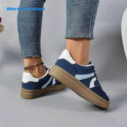 Women Blue Suede Sneakers 2024 Fashion Low-top Ladies Trendy Shoes Comfort Casual Vulcanized Sneakers Female Zapatos De Mujer
