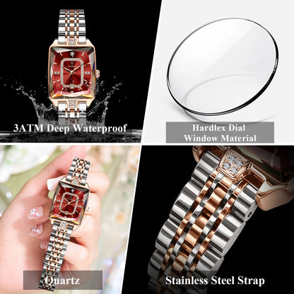 POEDAGAR Luxury Watch For Woman Elegant Waterproof Calendar Ladies Watch Rectangle Stainless Steel Quartz Women's Watches Female - Qoraheyhub