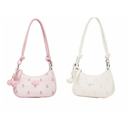 Strawberry Design Shoulder Bags 2025 New Spacious Practical Underarm Bags Versatile PU Handbags Spring Women Girl Wallets Qoraheyhub White Pink White-Pink-